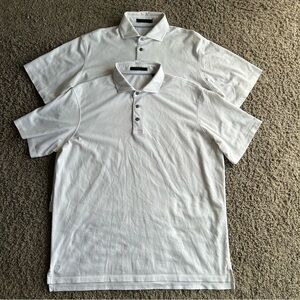 Lot of 2 Greyson Men's Large Polo Shirt White Short Sleeve Golf Casual Preppy